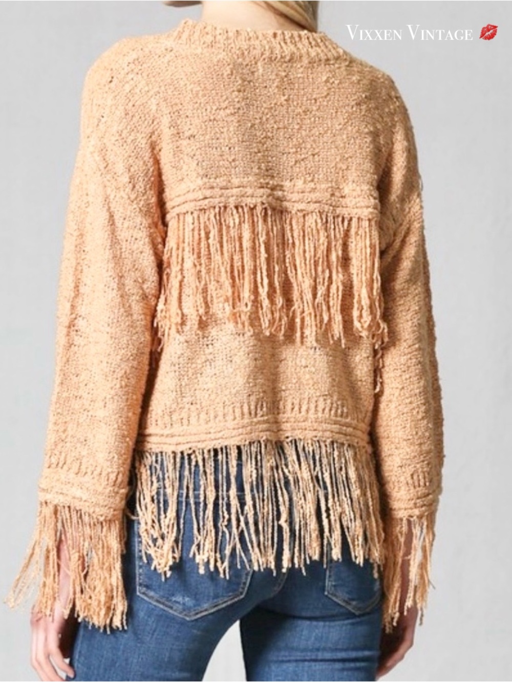 FATE OPEN KNIT TIERED 'FRINGE SWEATER' IN NATURAL